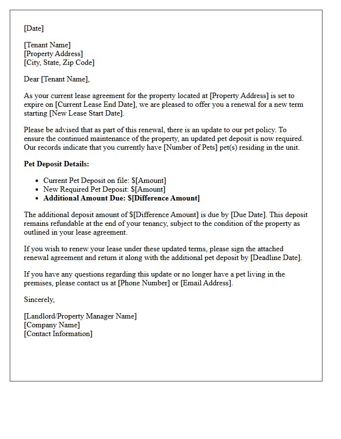 Updated Pet Deposit Requirement Lease Renewal Letter