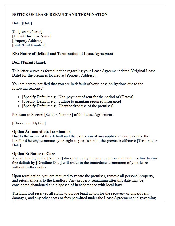 Commercial Lease Default and Termination Letter