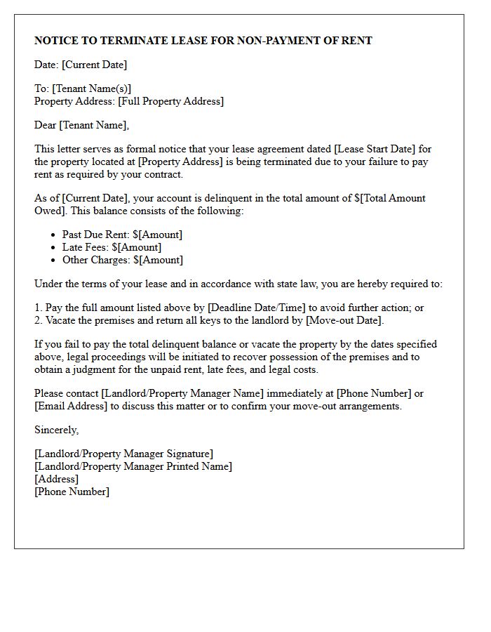 Delinquent Rent Lease Termination Letter