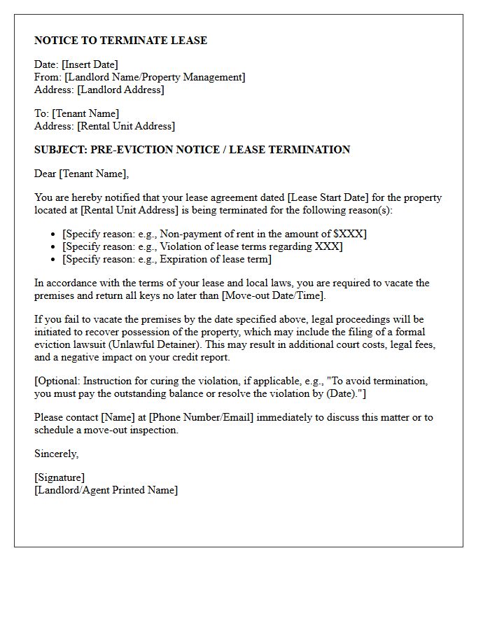 Pre-Eviction Notice of Lease Termination Letter