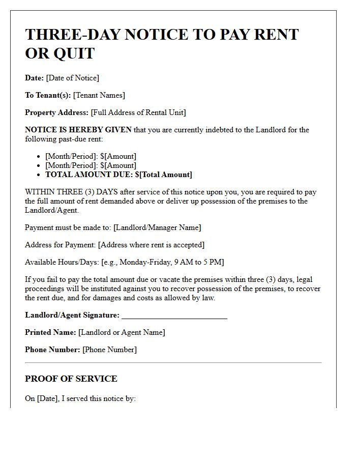 Three-Day Notice to Pay Rent or Quit Letter