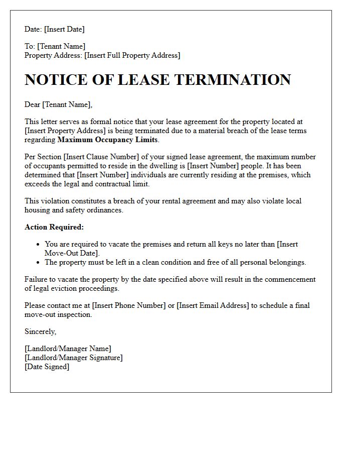 Letter of Lease Termination for Exceeding Maximum Occupancy Limits