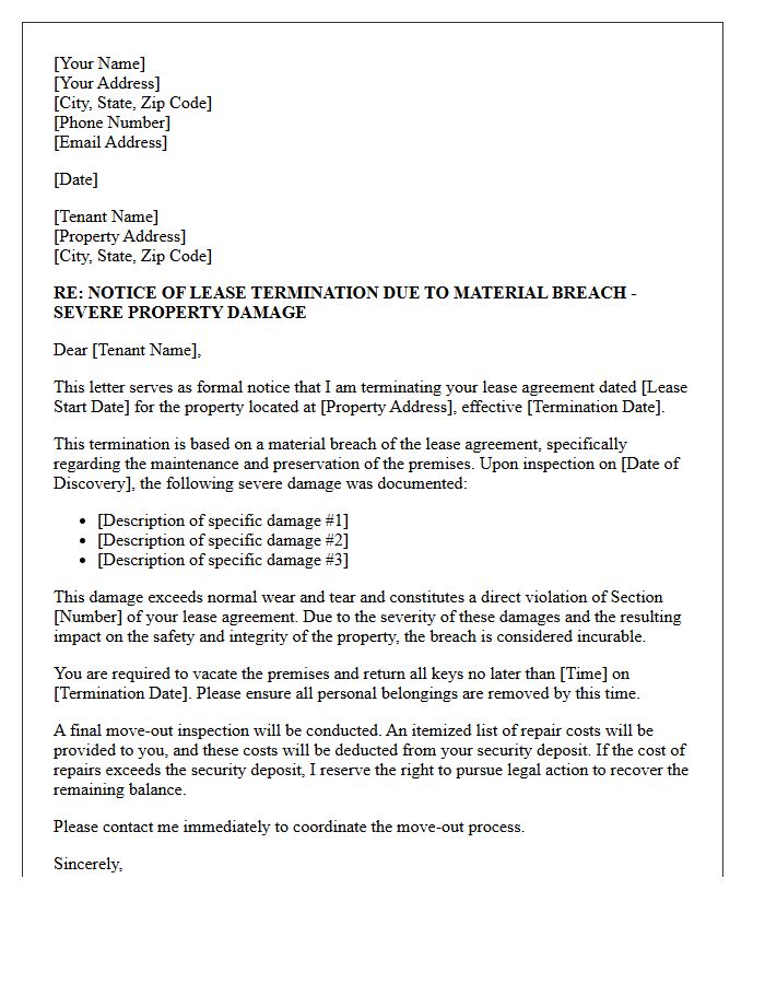 Material Breach Lease Termination Letter for Severe Property Damage