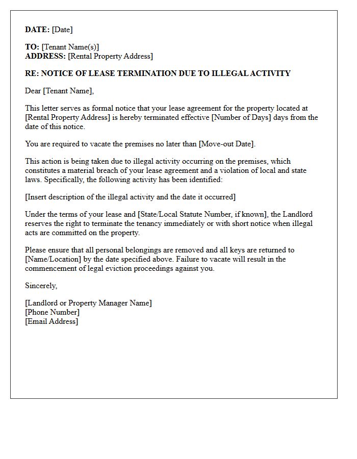 Notice of Lease Termination for Illegal Activity Letter
