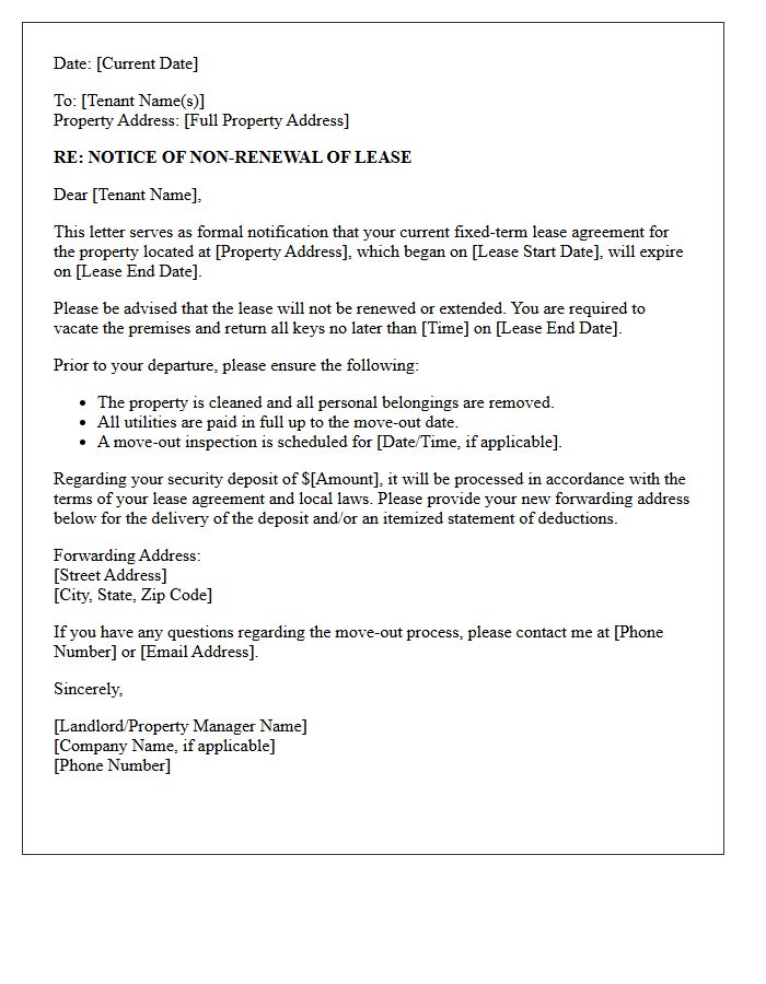 End of Fixed-Term Lease Non-Renewal Notice Letter