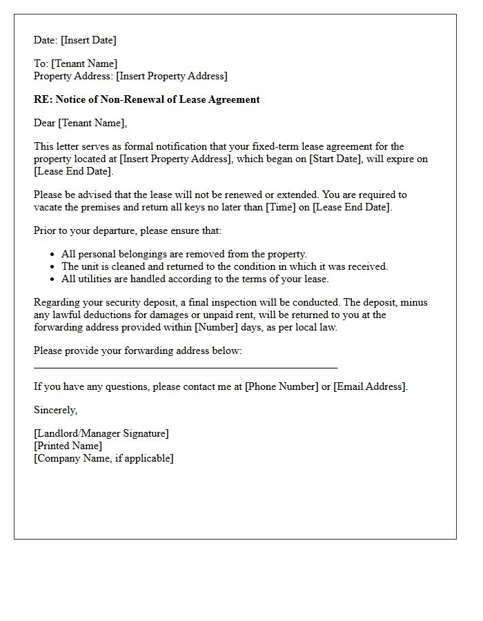 Fixed-Term Lease Expiration and Non-Renewal Letter