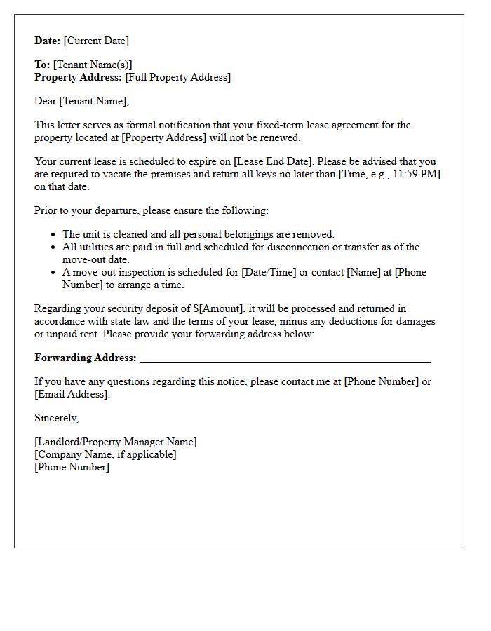 Notice of Non-Renewal of Fixed-Term Lease Letter