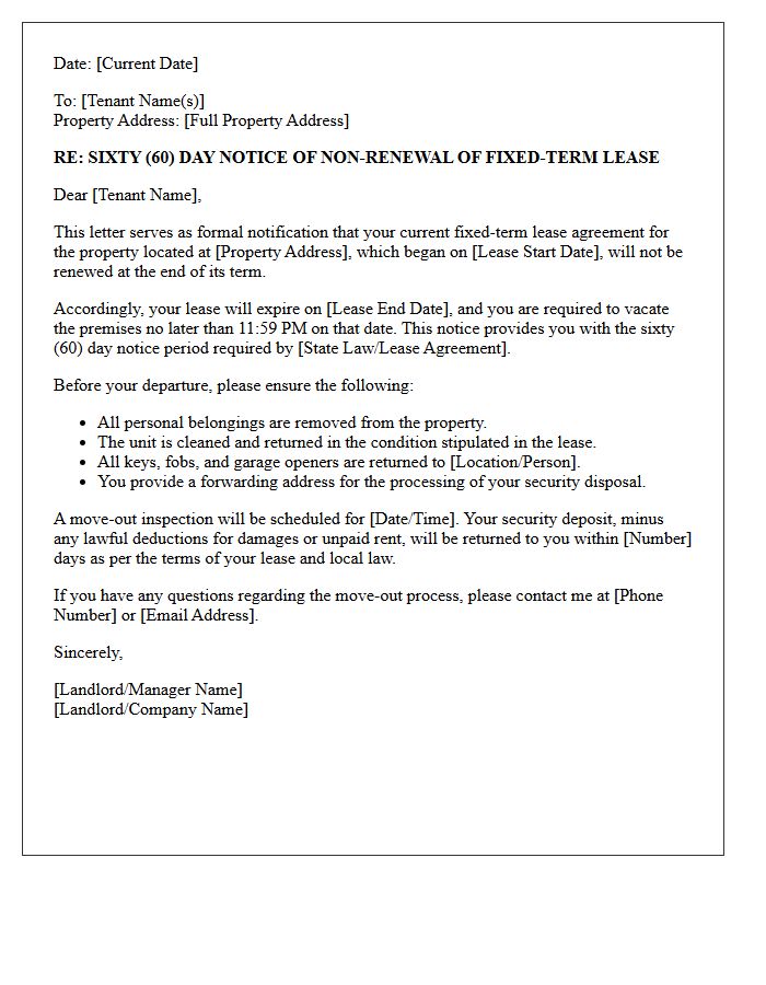 Sixty-Day Notice of Fixed-Term Lease Non-Renewal Letter