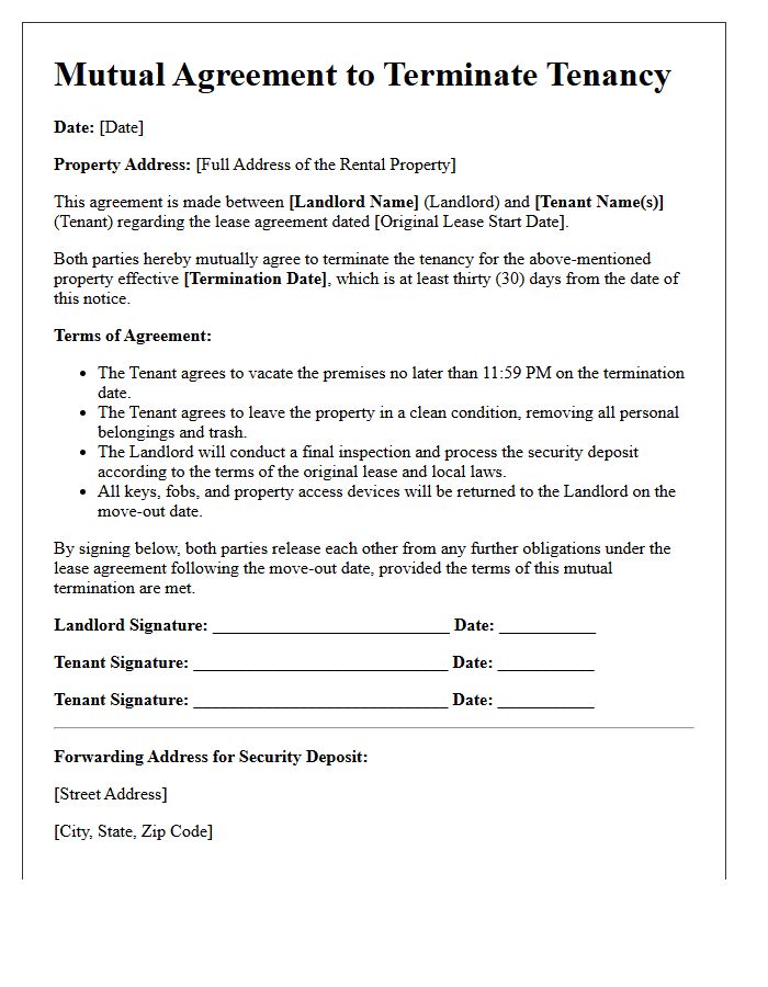 Mutual Agreement Thirty-Day Tenancy Termination Letter