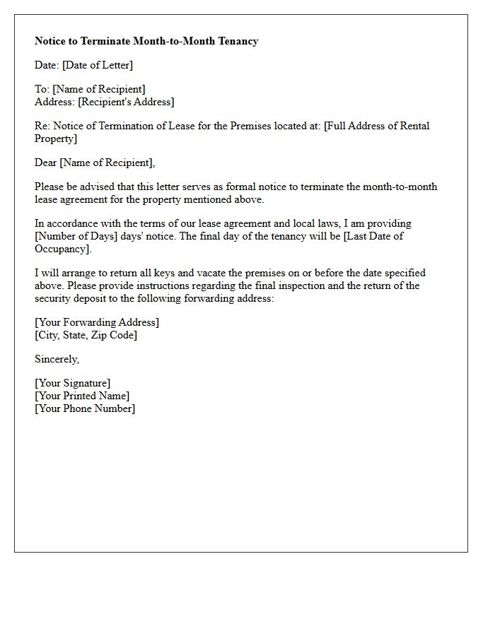 Residential Month-to-Month Tenancy Termination Letter