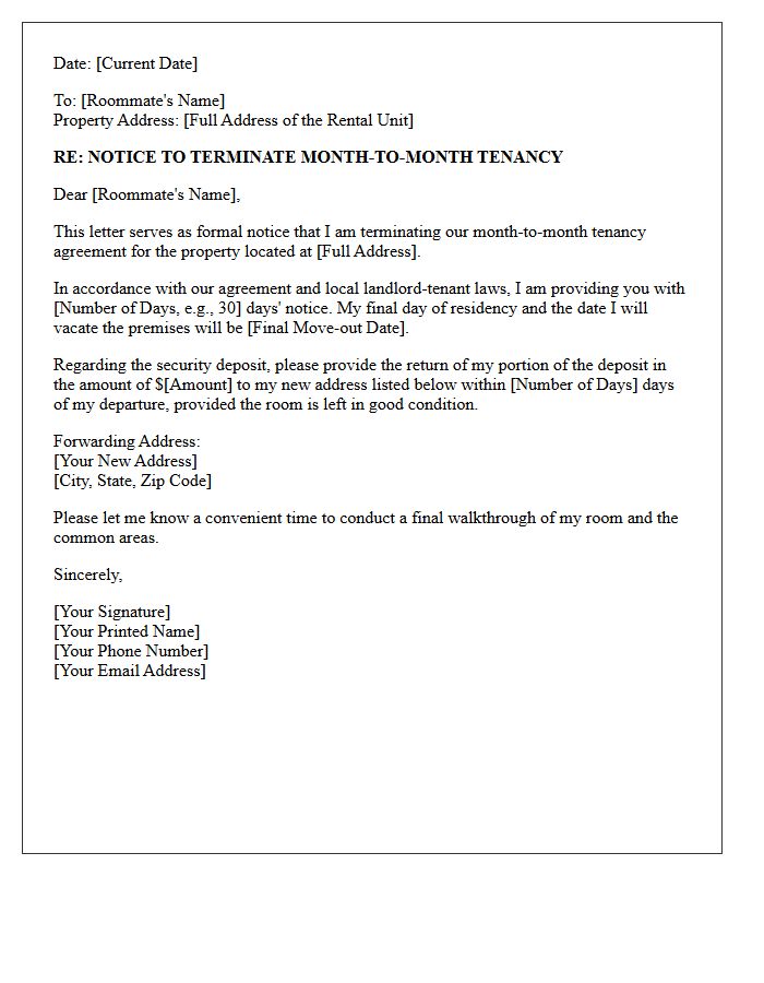 Roommate Month-to-Month Tenancy Termination Letter