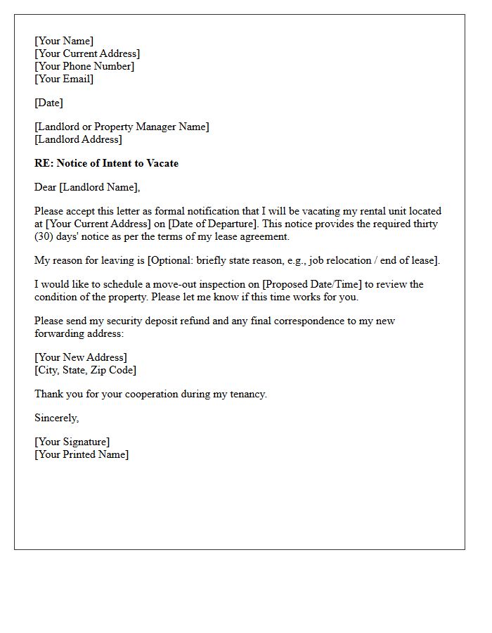 Tenant Initiated Thirty-Day Lease Termination Letter