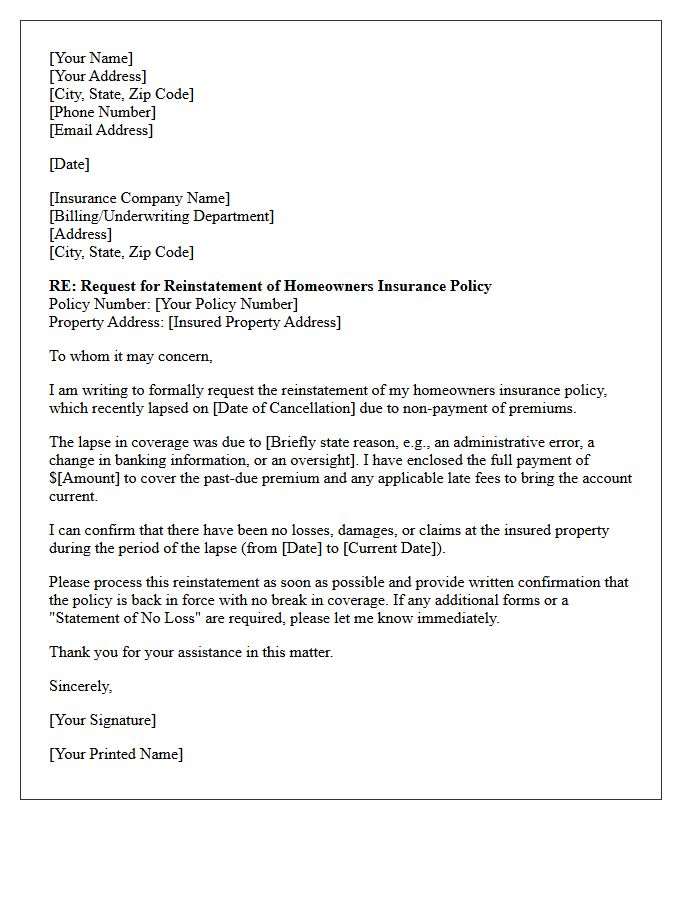 Lapse In Coverage Homeowners Insurance Policy Reinstatement Letter