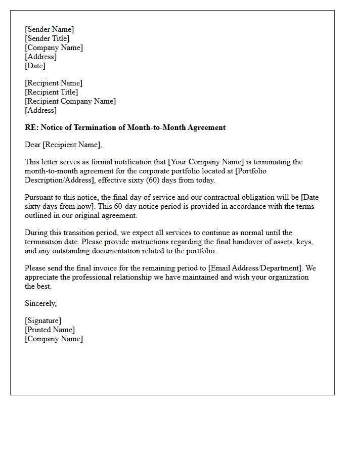 Corporate Portfolio Sixty-Day Month-to-Month Termination Letter