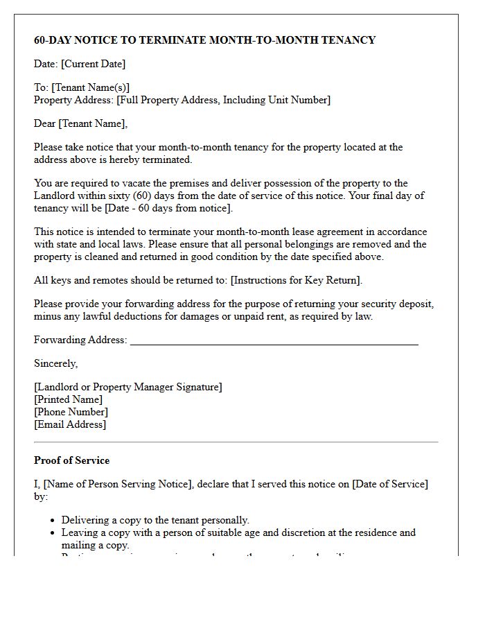 Landlord Sixty-Day Month-to-Month Tenancy Termination Letter