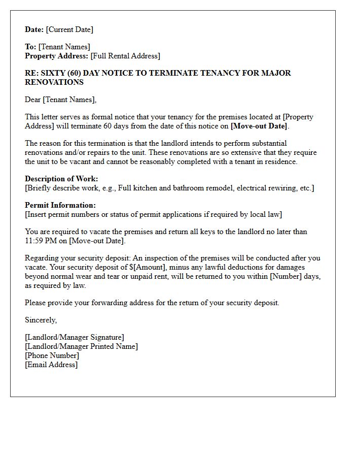 Major Renovation Sixty-Day Tenancy Termination Letter