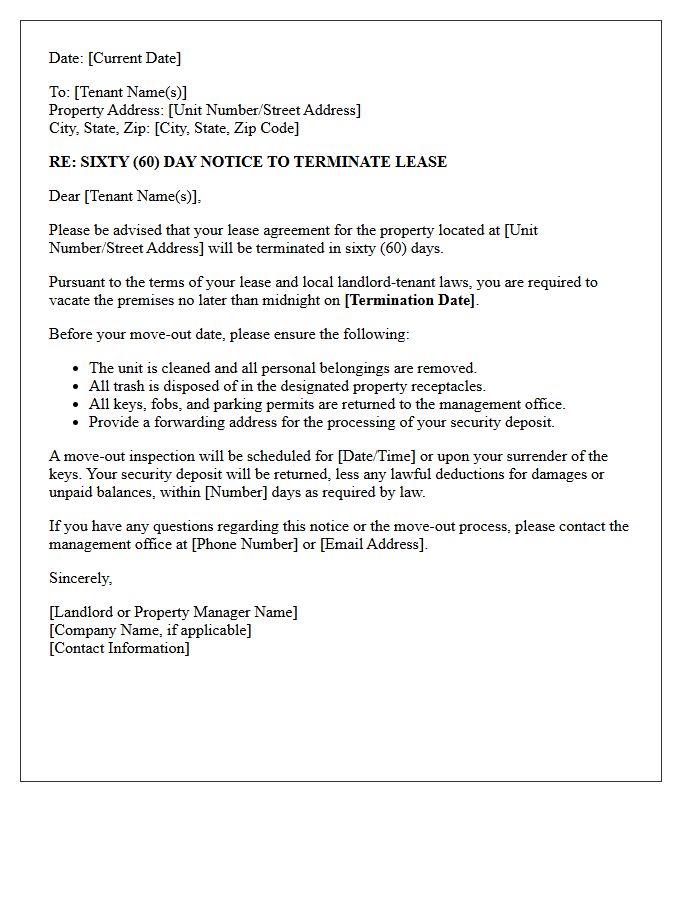 Multi-Family Property Sixty-Day Lease Termination Letter