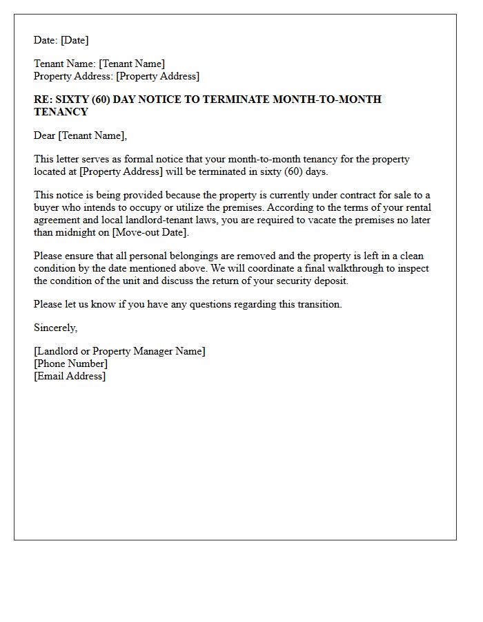 Property Sale Sixty-Day Month-to-Month Termination Letter