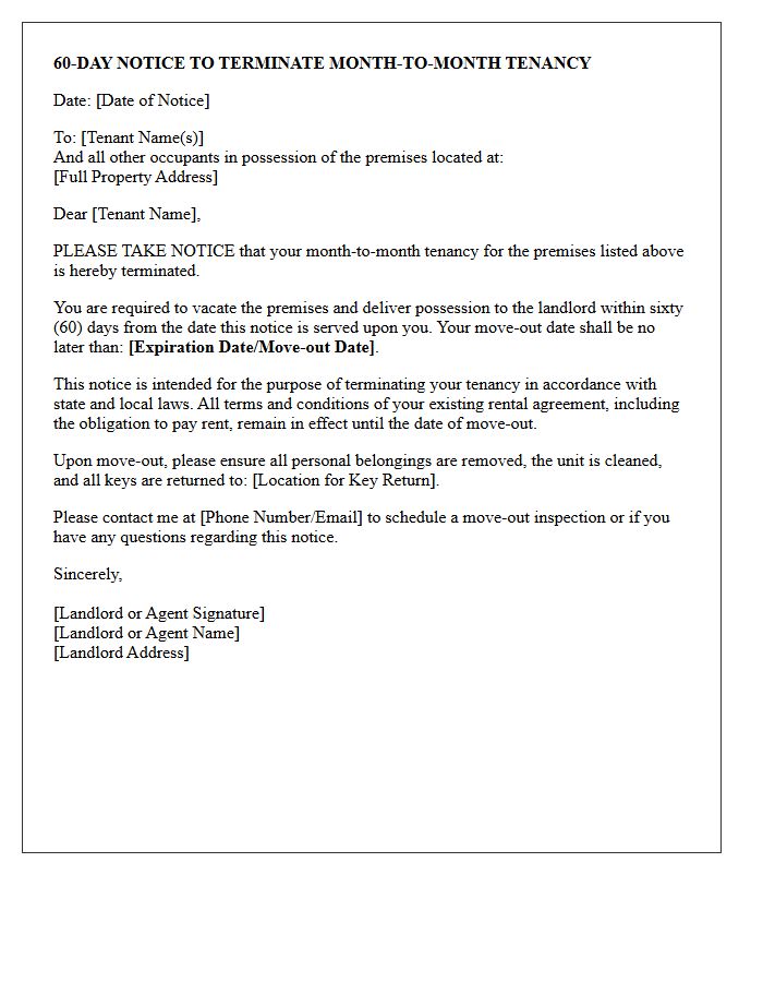 Standard Sixty-Day Notice to Terminate Month-to-Month Tenancy Letter
