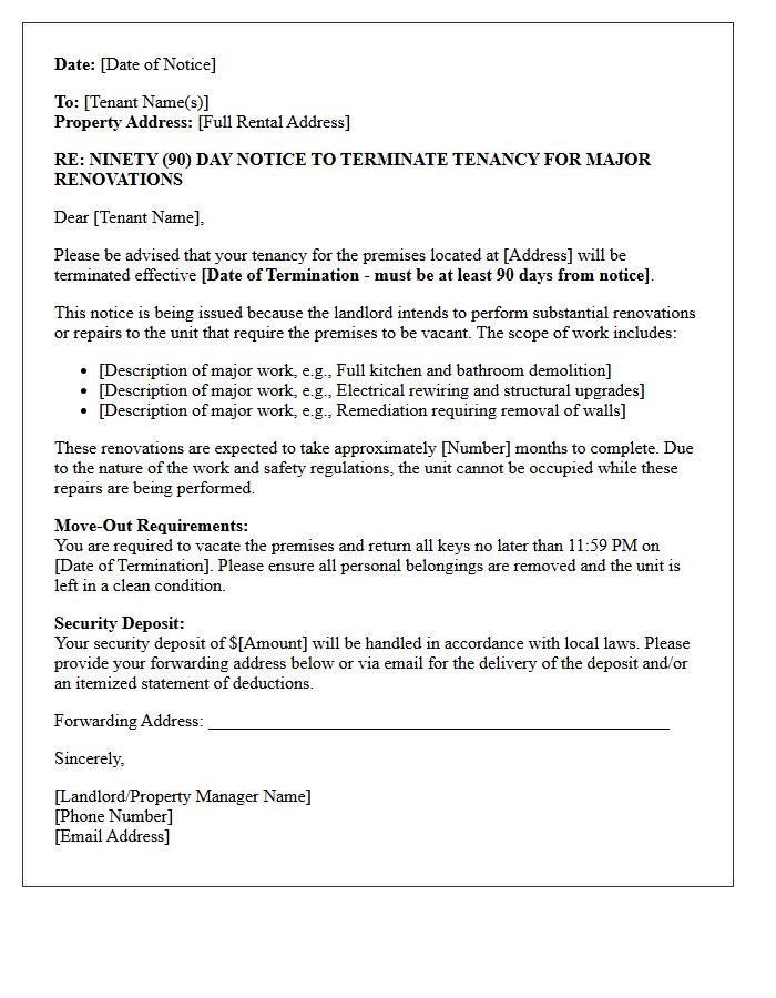 Major Renovation Ninety-Day Long-Term Tenancy Termination Letter
