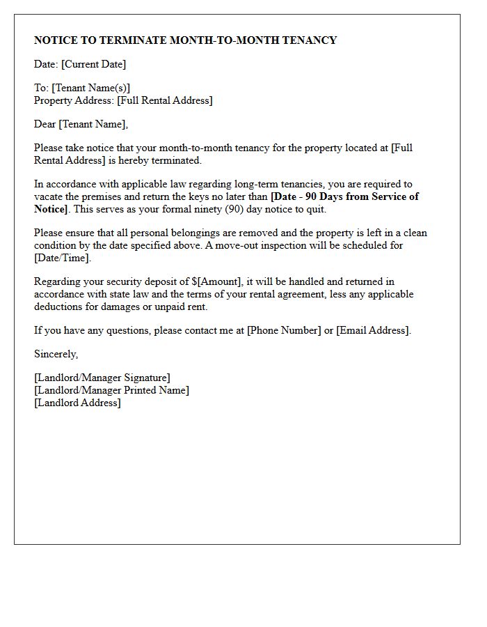 Month-To-Month Long-Term Tenancy Ninety-Day Termination Letter