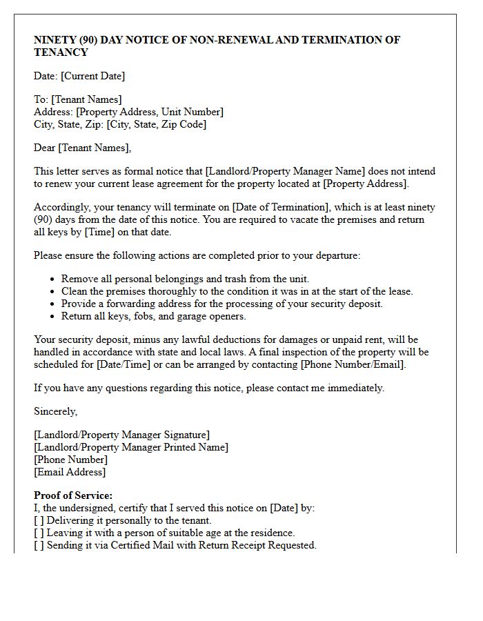 Ninety-Day Notice Of Non-Renewal And Tenancy Termination Letter