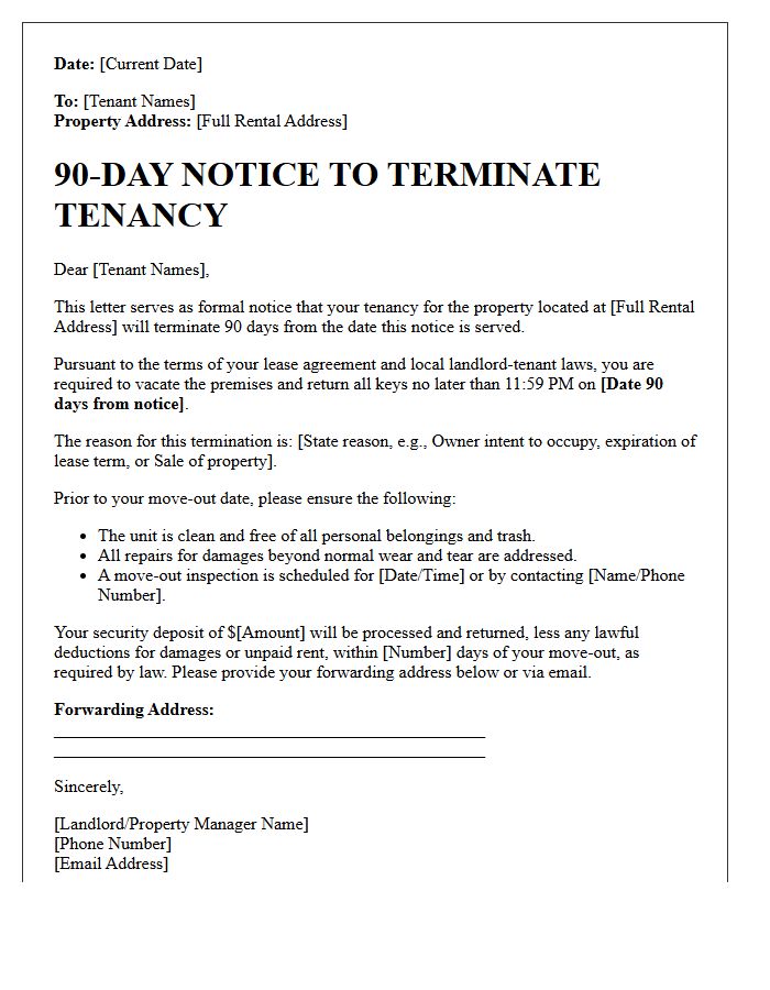 Standard Ninety-Day Notice To Terminate Long-Term Tenancy Letter