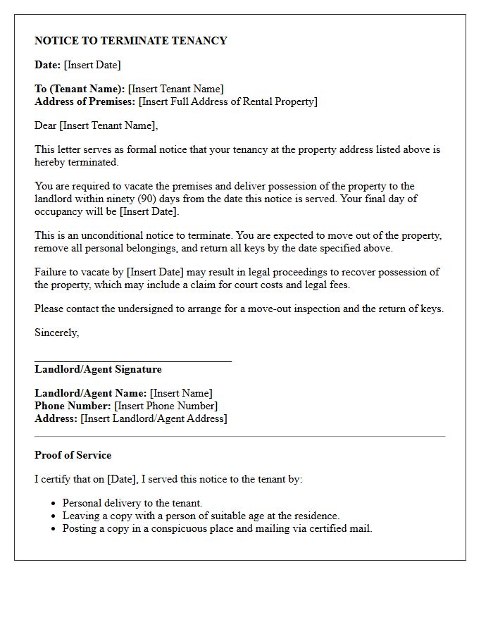 Unconditional Ninety-Day Notice To Terminate Long-Term Tenancy Letter