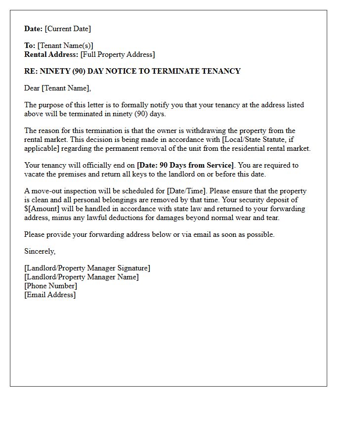 Withdrawal From Rental Market Ninety-Day Termination Letter