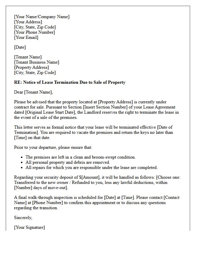 Commercial Property Sale Lease Termination Letter