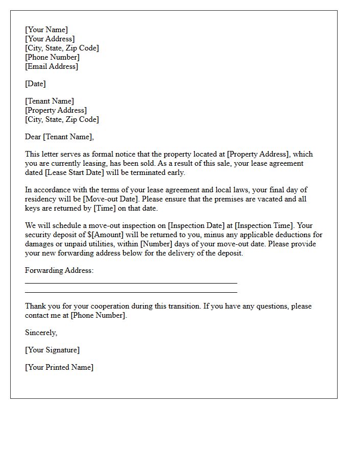 Early Lease Termination Letter Due to Property Sale