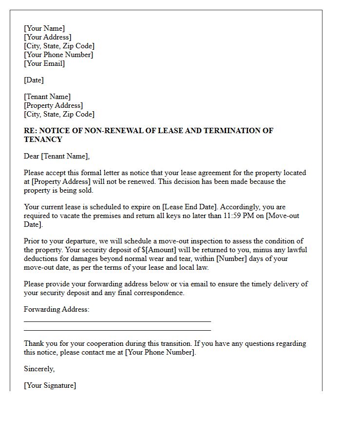 Formal Letter of Non-Renewal and Lease Termination Due to Sale