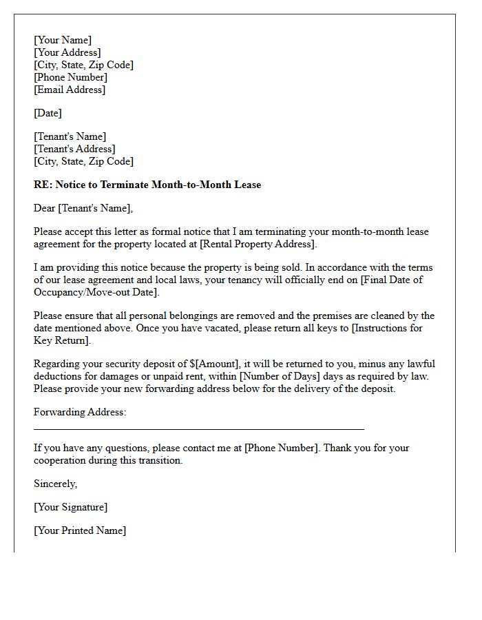 Month-to-Month Lease Termination Letter for Property Sale