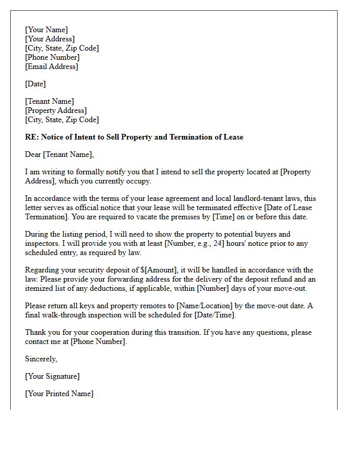 Notice of Intent to Sell Property and Terminate Lease Letter