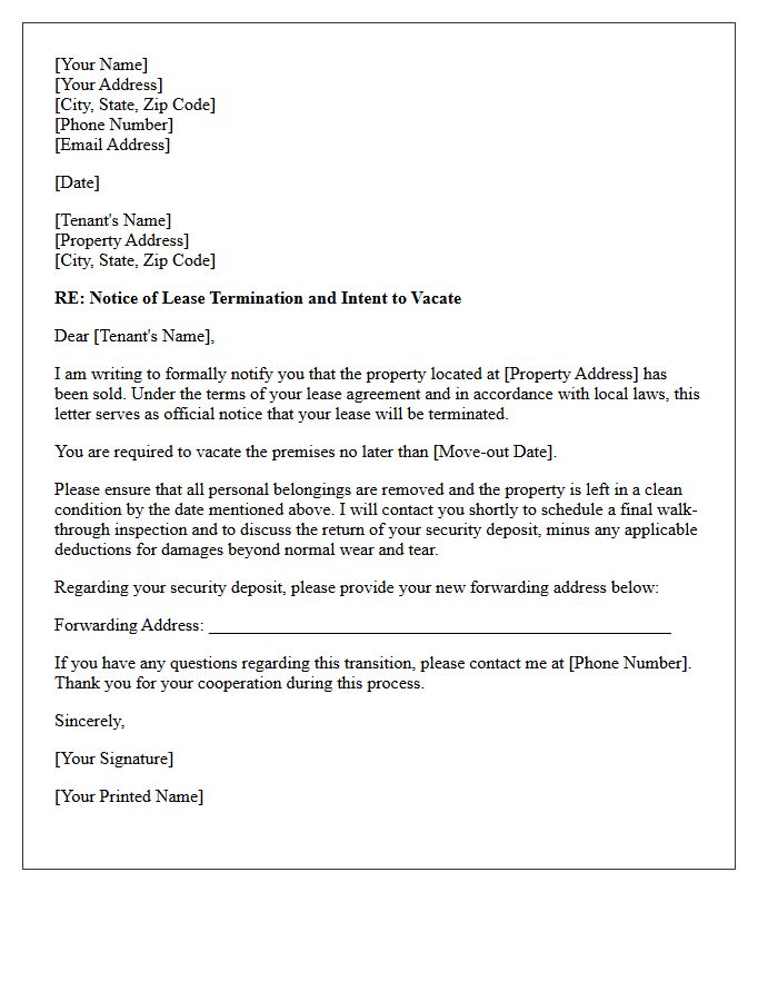 Notice of Lease Termination Due to Property Sale Letter