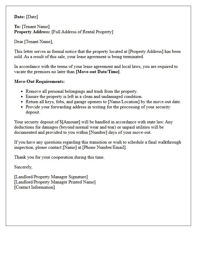 Notice of Property Sale and Tenant Vacate Letter