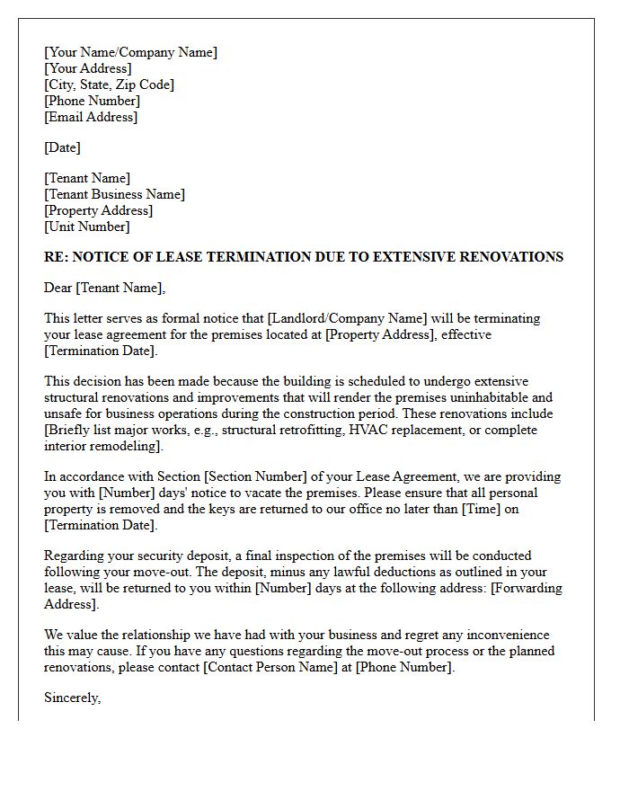 Commercial Property Lease Termination Letter for Extensive Renovations