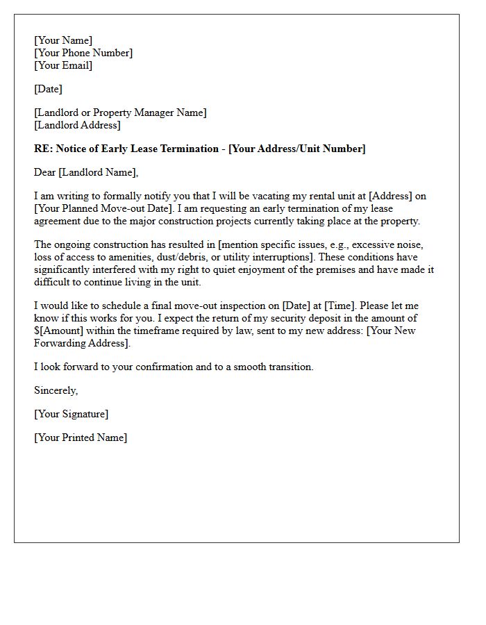Early Lease Termination Letter Regarding Major Property Construction