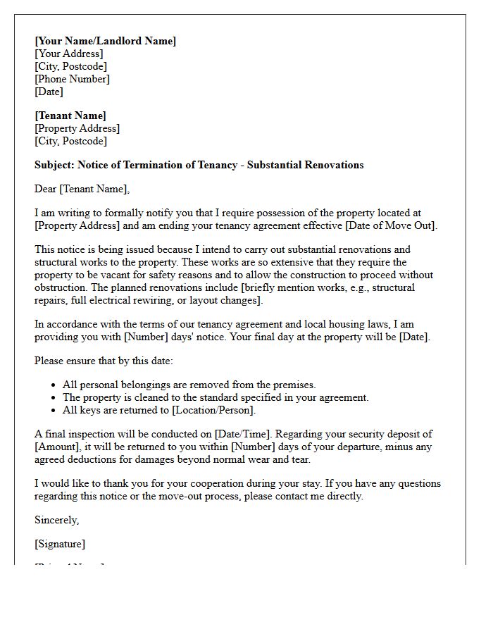 End of Tenancy Letter Due to Substantial Property Renovations