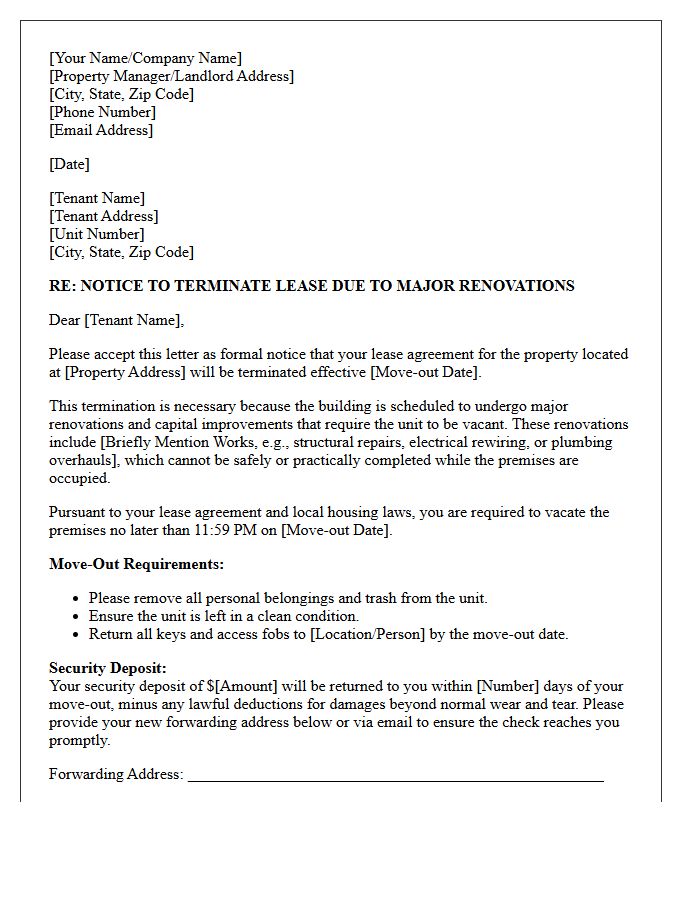Notice of Lease Termination Due to Major Property Renovations Letter