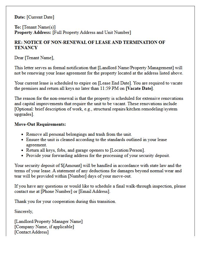 Notice of Non-Renewal and Lease Termination Letter for Property Renovations