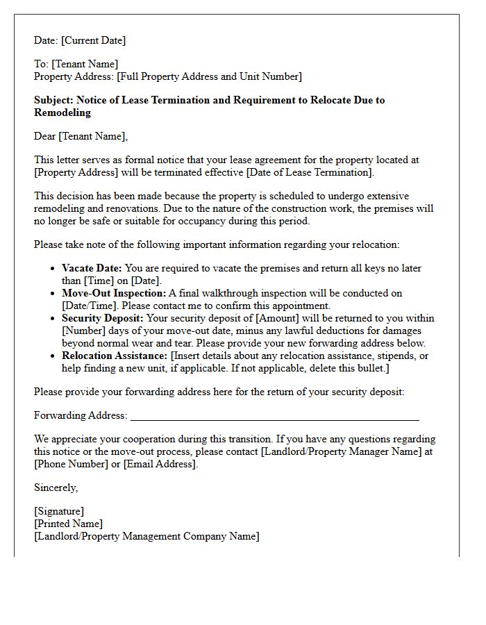 Tenant Relocation and Lease Termination Letter Due to Property Remodeling
