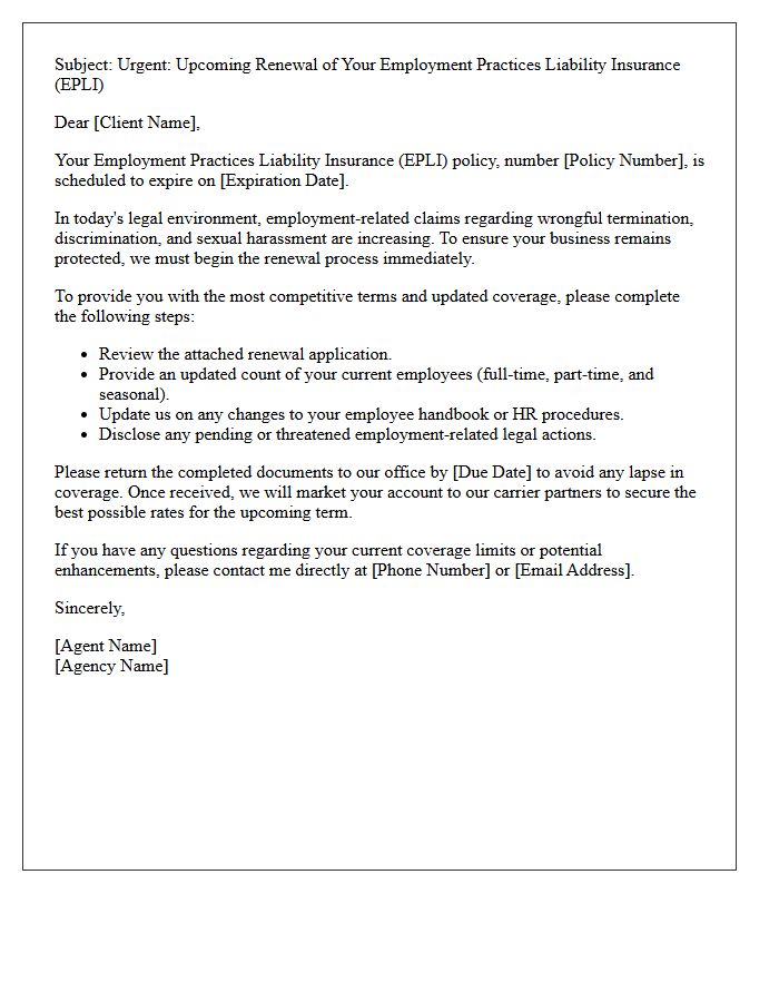Agency Client Letter for Employment Practices Liability Insurance Renewal