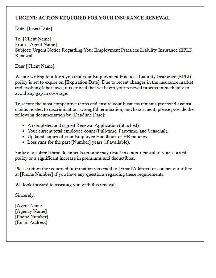Urgent Agency Letter Regarding Employment Practices Liability Renewal