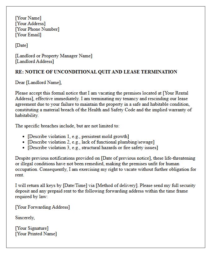 Unconditional Quit Letter for Health and Safety Code Breaches