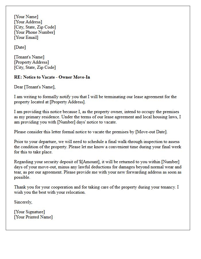End of Tenancy for Property Owner Move-In Letter