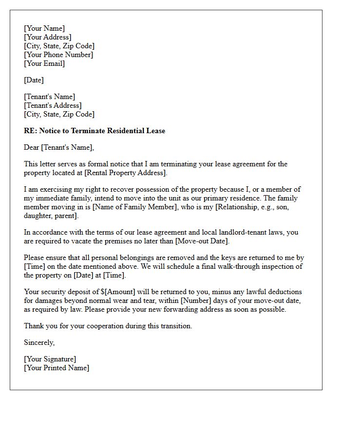 Immediate Family Move-In Lease Termination Letter