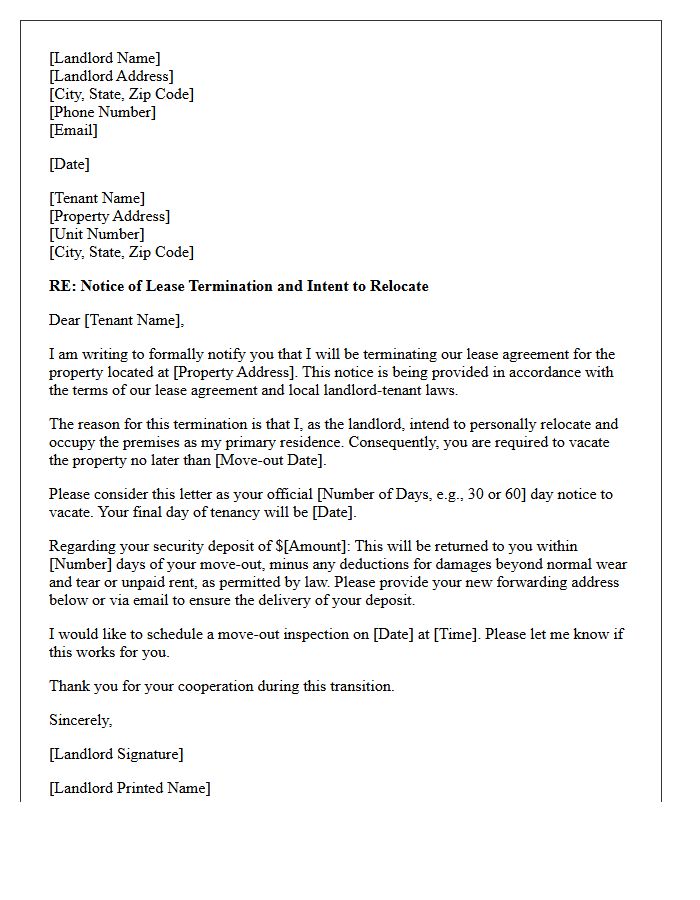 Landlord Relocation and Lease Termination Letter