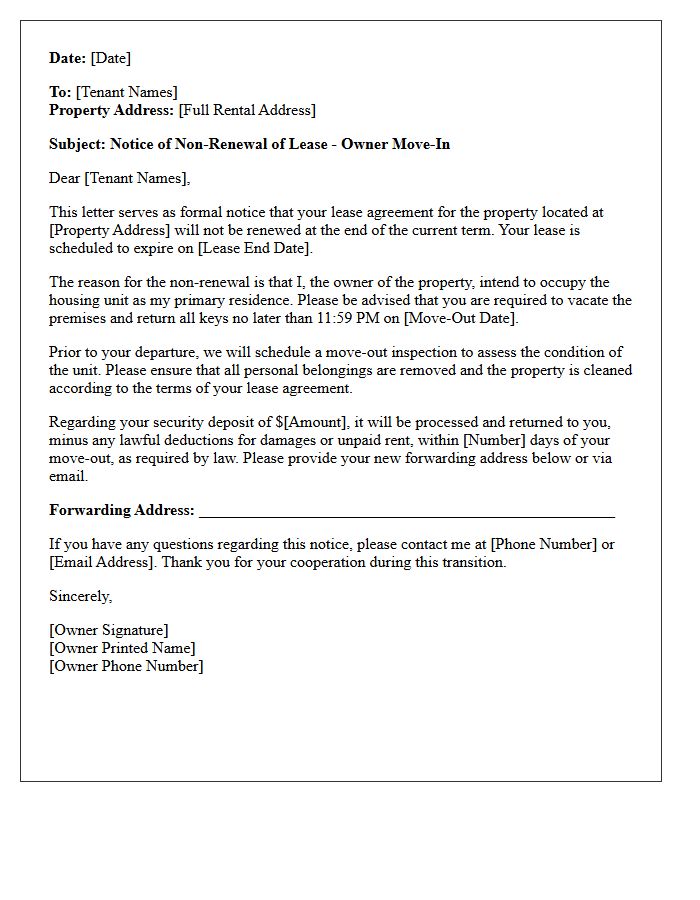 Notice of Non-Renewal for Owner Move-In Letter