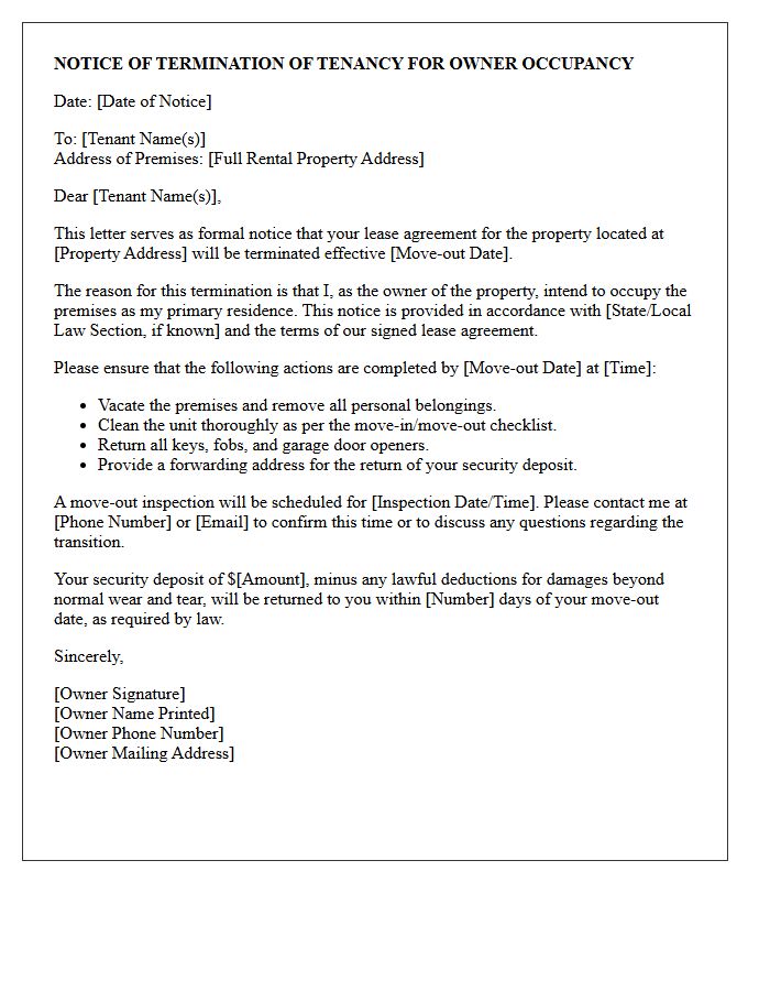 Owner Occupancy Lease Termination Notice Letter